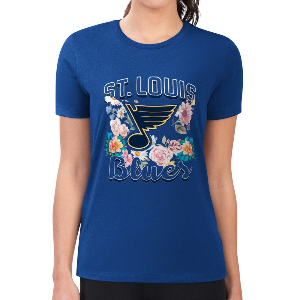 NHL Blue St. Louis Blues G-III 4Her by Carl Banks Women's Super-Slim Fit Lightweight Flower Logo T-Shirt