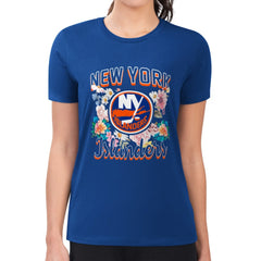 NHL Royal New York Islanders G-III 4Her by Carl Banks Women's Super-Slim Fit Lightweight Flower Logo T-Shirt