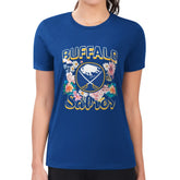 NHL Royal Buffalo Sabres G-III 4Her by Carl Banks Women's Super-Slim Fit Lightweight Flower Logo T-Shirt