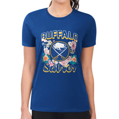 NHL Royal Buffalo Sabres G-III 4Her by Carl Banks Women's Super-Slim Fit Lightweight Flower Logo T-Shirt