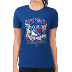NHL Blue New York Rangers G-III 4Her by Carl Banks Women's Super-Slim Fit Lightweight Flower Logo T-Shirt