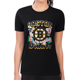 NHL Black Boston Bruins G-III 4Her by Carl Banks Women's Super-Slim Fit Lightweight Flower Logo T-Shirt
