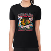 NHL Black Chicago Blackhawks G-III 4Her by Carl Banks Women's Super-Slim Fit Lightweight Flower Logo T-Shirt