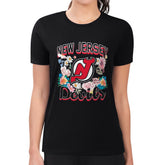 NHL Black New Jersey Devils G-III 4Her by Carl Banks Women's Super-Slim Fit Lightweight Flower Logo T-Shirt
