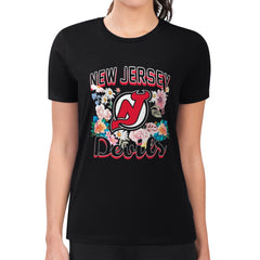 NHL Black New Jersey Devils G-III 4Her by Carl Banks Women's Super-Slim Fit Lightweight Flower Logo T-Shirt