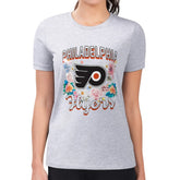 NHL Heather Gray Philadelphia Flyers G-III 4Her by Carl Banks Women's Super-Slim Fit Lightweight Flower Logo T-Shirt