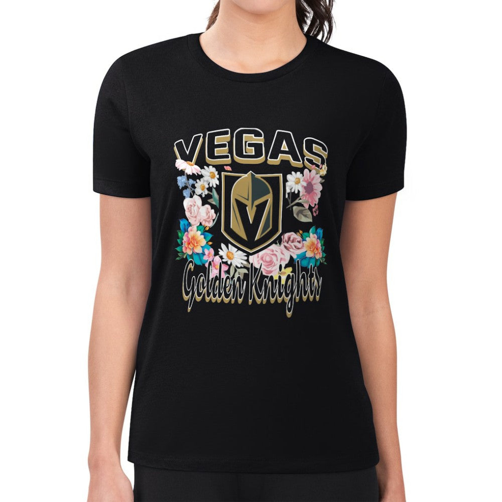 NHL Black Vegas Golden Knights G-III 4Her by Carl Banks Women's Super-Slim Fit Lightweight Flower Logo T-Shirt