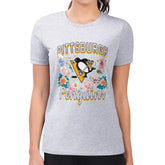 NHL Heather Gray Pittsburgh Penguins G-III 4Her by Carl Banks Women's Super-Slim Fit Lightweight Flower Logo T-Shirt