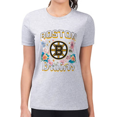 NHL Heather Gray Boston Bruins G-III 4Her by Carl Banks Women's Super-Slim Fit Lightweight Flower Logo T-Shirt