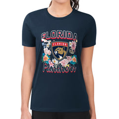 NHL Navy Florida Panthers G-III 4Her by Carl Banks Women's Super-Slim Fit Lightweight Flower Logo T-Shirt