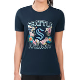 NHL Navy Seattle Kraken G-III 4Her by Carl Banks Women's Super-Slim Fit Lightweight Flower Logo T-Shirt