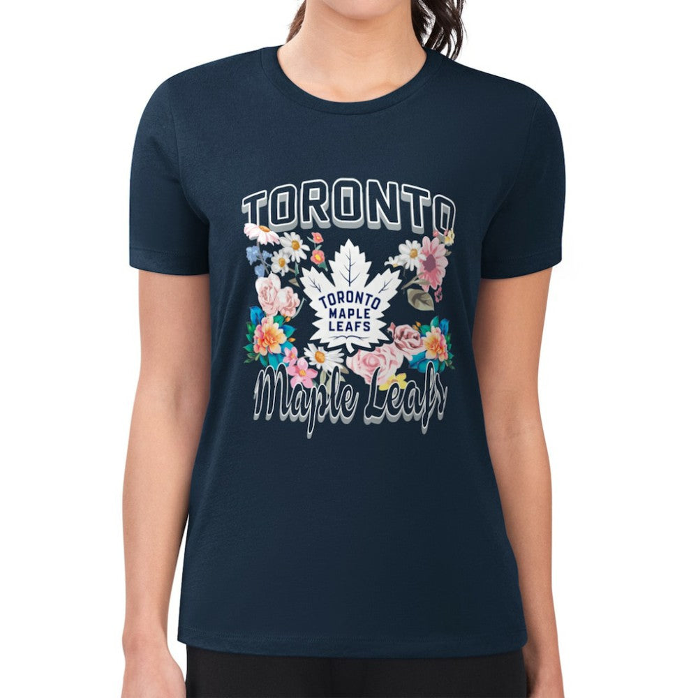 NHL Navy Toronto Maple Leafs G-III 4Her by Carl Banks Women's Super-Slim Fit Lightweight Flower Logo T-Shirt