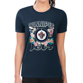 NHL Navy Winnipeg Jets G-III 4Her by Carl Banks Women's Super-Slim Fit Lightweight Flower Logo T-Shirt
