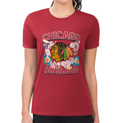NHL Red Chicago Blackhawks G-III 4Her by Carl Banks Women's Super-Slim Fit Lightweight Flower Logo T-Shirt