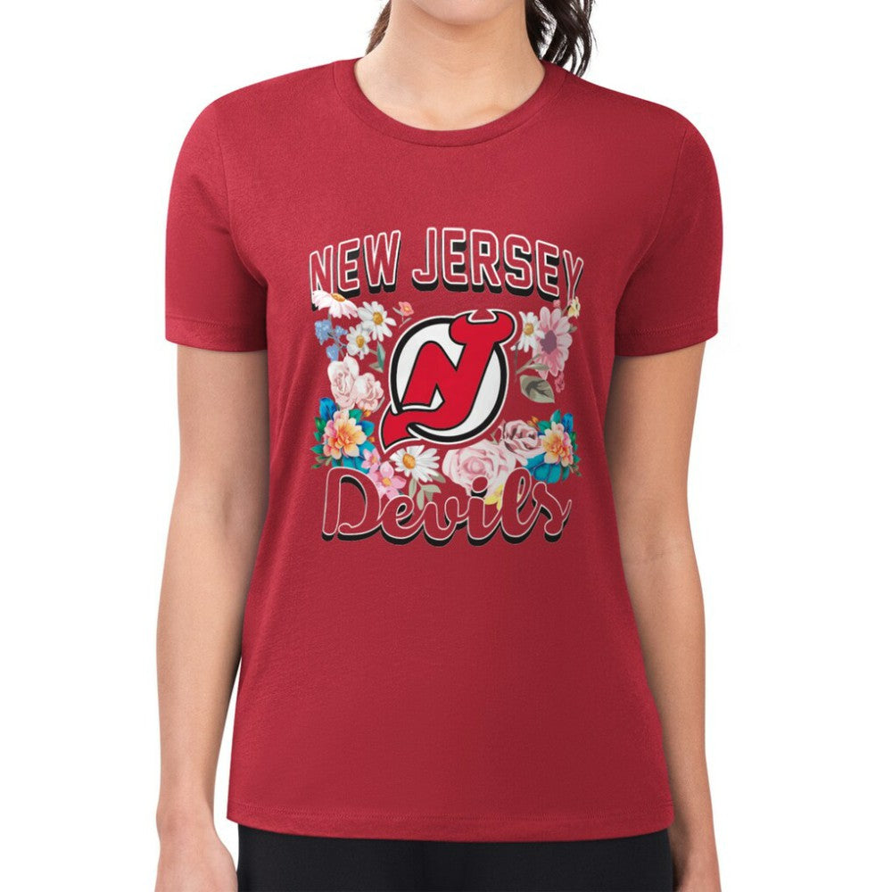 NHL Red New Jersey Devils G-III 4Her by Carl Banks Women's Super-Slim Fit Lightweight Flower Logo T-Shirt