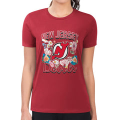 NHL Red New Jersey Devils G-III 4Her by Carl Banks Women's Super-Slim Fit Lightweight Flower Logo T-Shirt