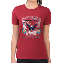 NHL Red Washington Capitals G-III 4Her by Carl Banks Women's Super-Slim Fit Lightweight Flower Logo T-Shirt