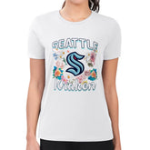 NHL White Seattle Kraken G-III 4Her by Carl Banks Women's Super-Slim Fit Lightweight Flower Logo T-Shirt