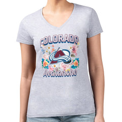 NHL Heather Gray Colorado Avalanche G-III 4Her by Carl Banks Women's Super-Slim Fit Lightweight Flower Logo V-Neck T-Shirt