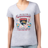 NHL Heather Gray Florida Panthers G-III 4Her by Carl Banks Women's Super-Slim Fit Lightweight Flower Logo V-Neck T-Shirt