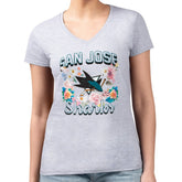 NHL Heather Gray San Jose Sharks G-III 4Her by Carl Banks Women's Super-Slim Fit Lightweight Flower Logo V-Neck T-Shirt