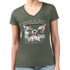 NHL Green Dallas Stars G-III 4Her by Carl Banks Women's Super-Slim Fit Lightweight Flower Logo V-Neck T-Shirt