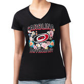 NHL Black Carolina Hurricanes G-III 4Her by Carl Banks Women's Super-Slim Fit Lightweight Flower Logo V-Neck T-Shirt