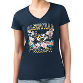 NHL Navy Nashville Predators G-III 4Her by Carl Banks Women's Super-Slim Fit Lightweight Flower Logo V-Neck T-Shirt