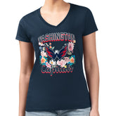 NHL Navy Washington Capitals G-III 4Her by Carl Banks Women's Super-Slim Fit Lightweight Flower Logo V-Neck T-Shirt