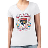 NHL White Florida Panthers G-III 4Her by Carl Banks Women's Super-Slim Fit Lightweight Flower Logo V-Neck T-Shirt