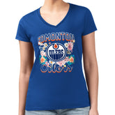 NHL Royal Edmonton Oilers G-III 4Her by Carl Banks Women's Super-Slim Fit Lightweight Flower Logo V-Neck T-Shirt