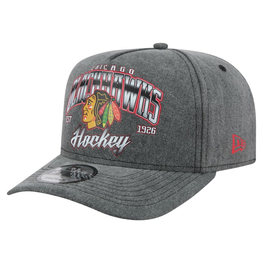 NHL Charcoal Chicago Blackhawks New Era Throwback Washed A-Frame Pre-Curved 9FIFTY Snapback Hat