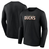 NHL Black Anaheim Ducks Fanatics Wordmark Logo Long Sleeve T-Shirt