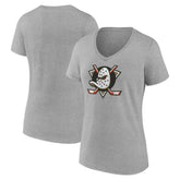 NHL This item will ship within 2 business days. Anaheim Ducks Women's Primary Logo V-Neck T-Shirt – Gray