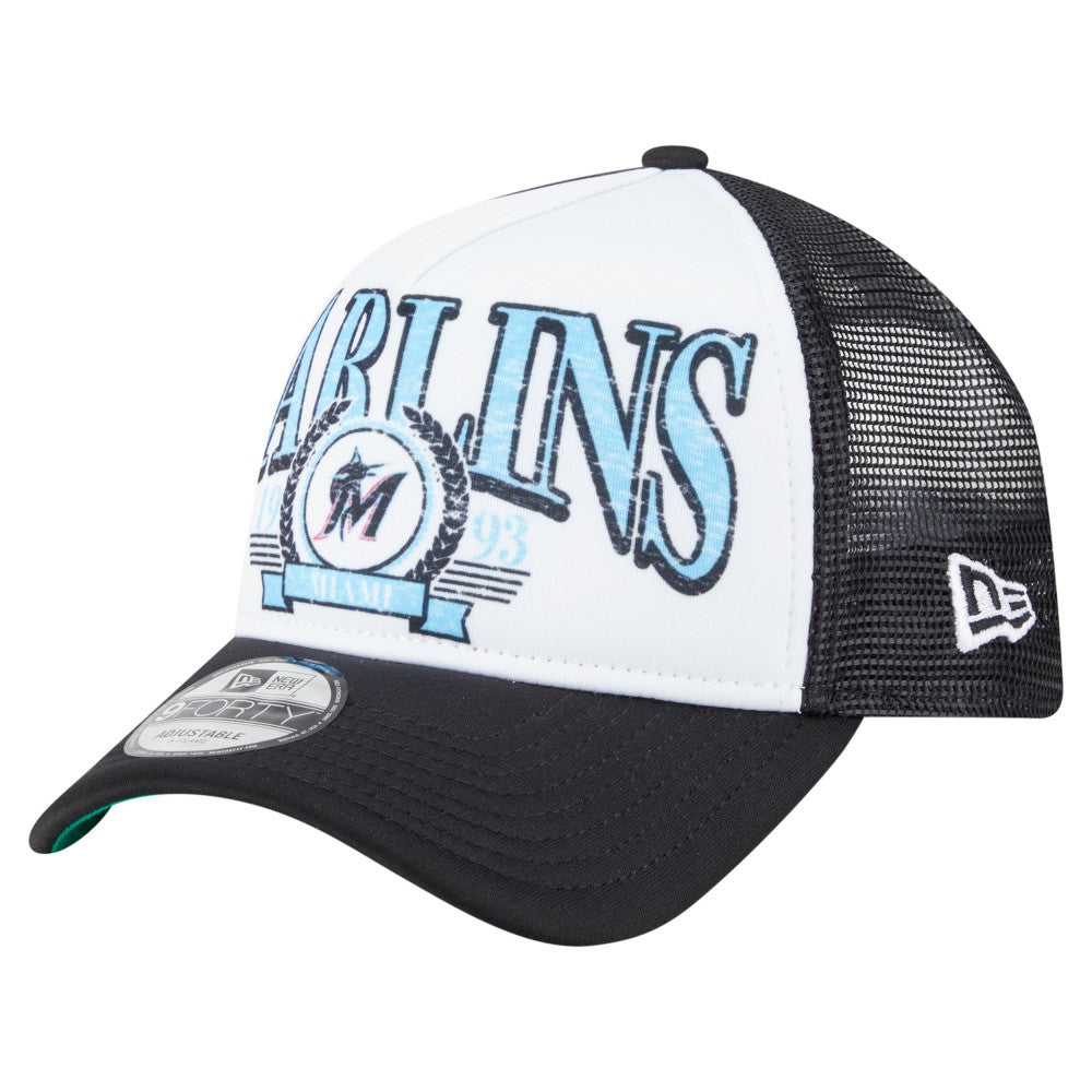MLB Miami Marlins New Era Distressed 9FORTY A-Frame Adjustable Trucker Hat