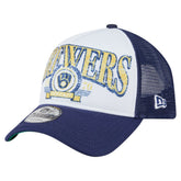 MLB Milwaukee Brewers New Era Distressed 9FORTY A-Frame Adjustable Trucker Hat