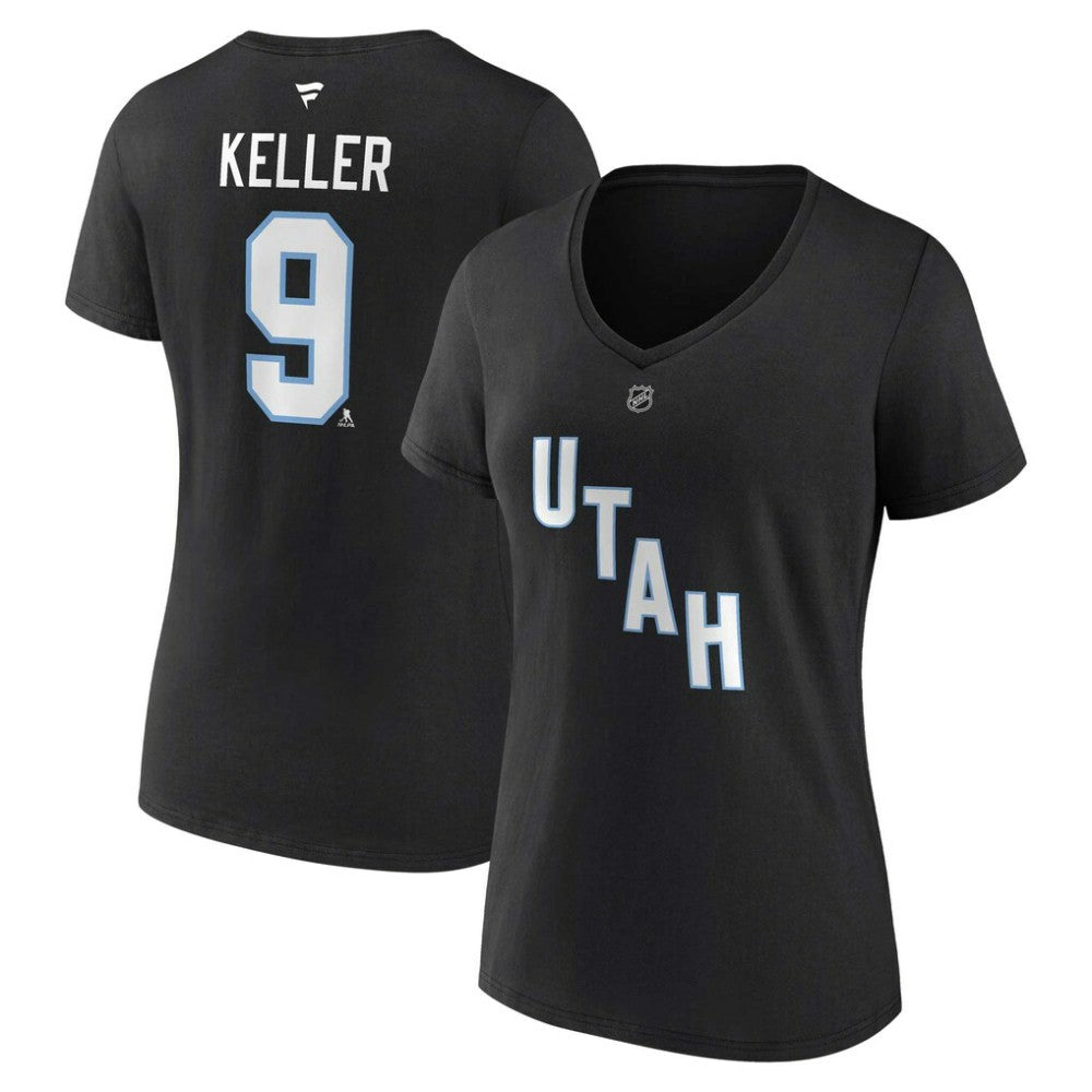 NHL Black Clayton Keller Utah Mammoth Fanatics Women's Authentic Stack Name & Number V-Neck T-Shirt