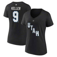 NHL Black Clayton Keller Utah Mammoth Fanatics Women's Authentic Stack Name & Number V-Neck T-Shirt