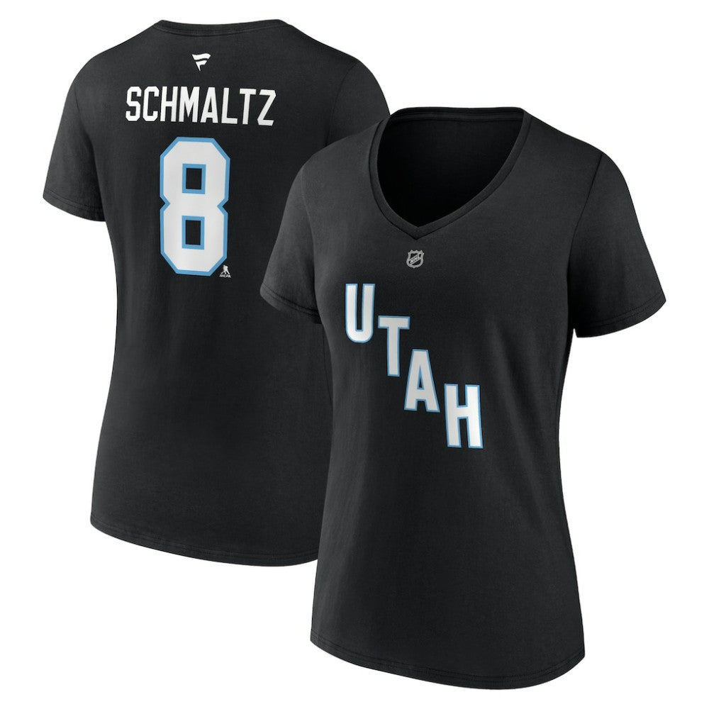 NHL Black Nick Schmaltz Utah Mammoth Fanatics Women's Authentic Stack Name & Number V-Neck T-Shirt