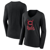 MLB Cincinnati Reds Women's Fastball Long Sleeve V-Neck T-Shirt
