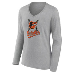 MLB Baltimore Orioles Women's Fastball Long Sleeve V-Neck T-Shirt