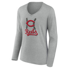 MLB Cincinnati Reds Women's Fastball Long Sleeve V-Neck T-Shirt