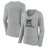 MLB Milwaukee Brewers Women's Fastball Long Sleeve V-Neck T-Shirt