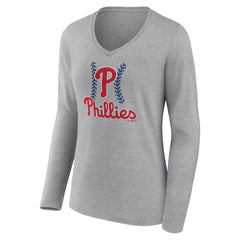 MLB Philadelphia Phillies Women's Fastball Long Sleeve V-Neck T-Shirt