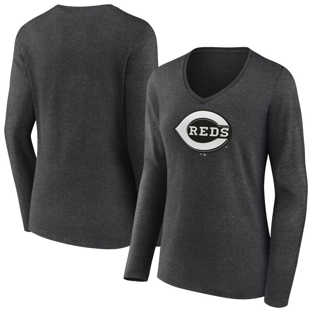 MLB Cincinnati Reds Women's Monochrome Long Sleeve V-Neck T-Shirt