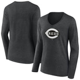 MLB Cincinnati Reds Women's Monochrome Long Sleeve V-Neck T-Shirt