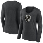 MLB Milwaukee Brewers Women's Monochrome Long Sleeve V-Neck T-Shirt