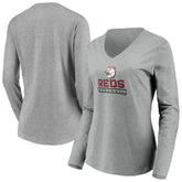 MLB Cincinnati Reds Women's Evanston Stencil Long Sleeve V-Neck T-Shirt