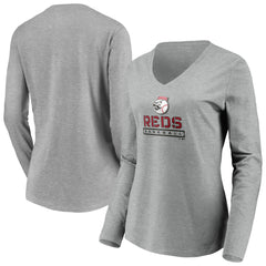 MLB Cincinnati Reds Women's Evanston Stencil Long Sleeve V-Neck T-Shirt