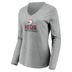 MLB Cincinnati Reds Women's Evanston Stencil Long Sleeve V-Neck T-Shirt